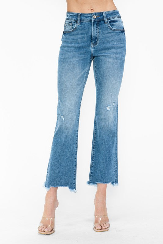 bytos Raw Hem Distressed Mid Rise Crop Jeans bytos Raw Hem Distressed Mid Rise Crop Jeans