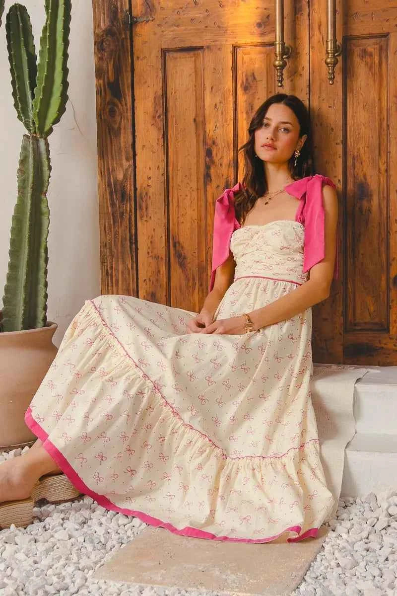 SO ME Ribbon Flowy Maxi Dress with Contrast Trim SO ME Ribbon Flowy Maxi Dress with Contrast Trim