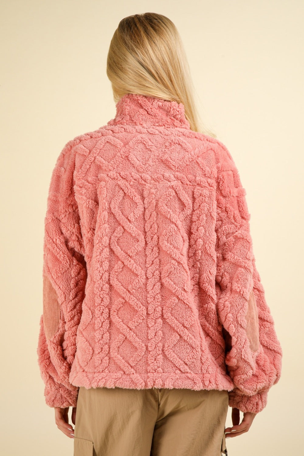 VERY J Fuzzy Fleece Half Zip Cable Pattern Sweatshirt VERY J Fuzzy Fleece Half Zip Cable Pattern Sweatshirt