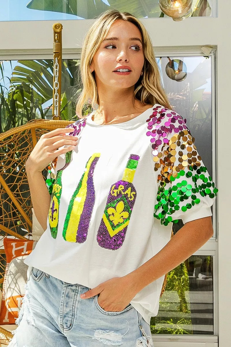 BiBi Sequin Mardi Gras Bottles Spangled Sleeve Top 3ff93f880ee1479eb2edfa9c3d29948a-Max-Origin