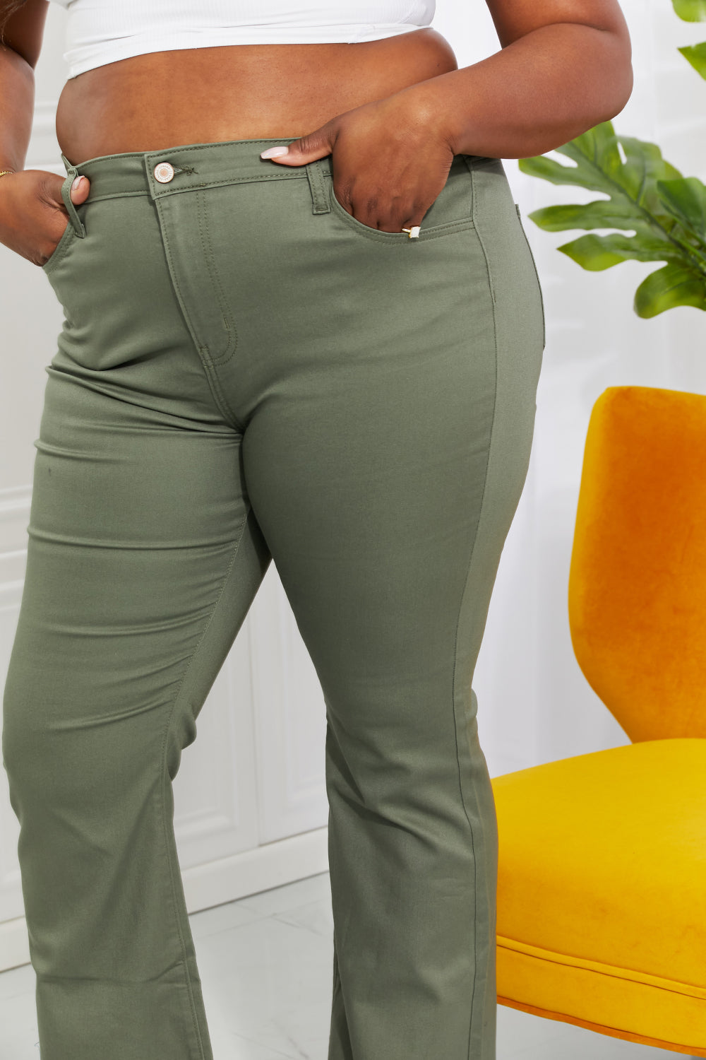 Zenana Clementine Full Size High-Rise Bootcut Jeans in Olive Zenana Clementine Full Size High-Rise Bootcut Jeans in Olive - TopFashionHQ