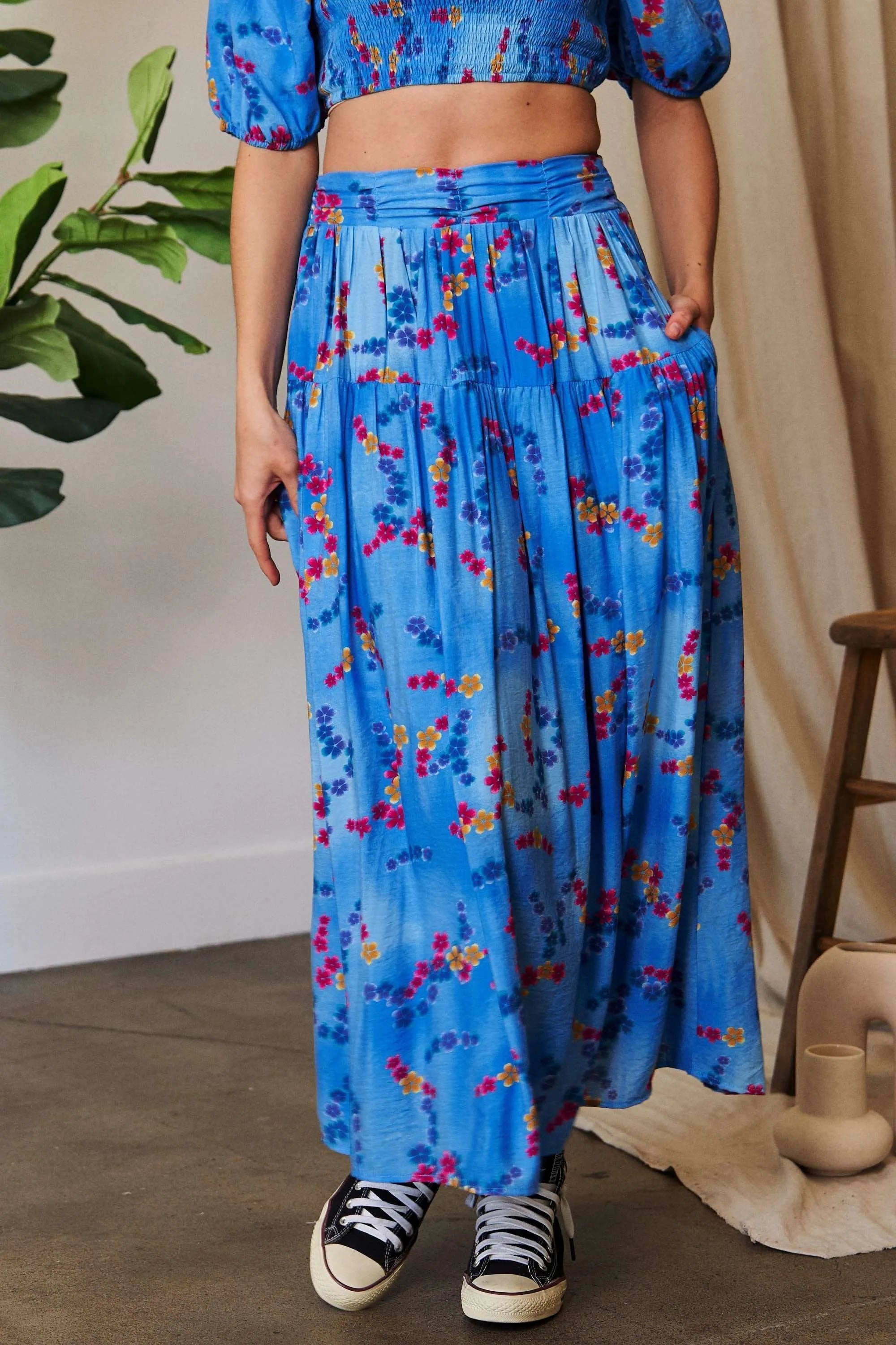 Davi & Dani Printed Smocking Waistband Ruffled Maxi Skirt 404405208a76439db424a3b888401c54-Max-Origin