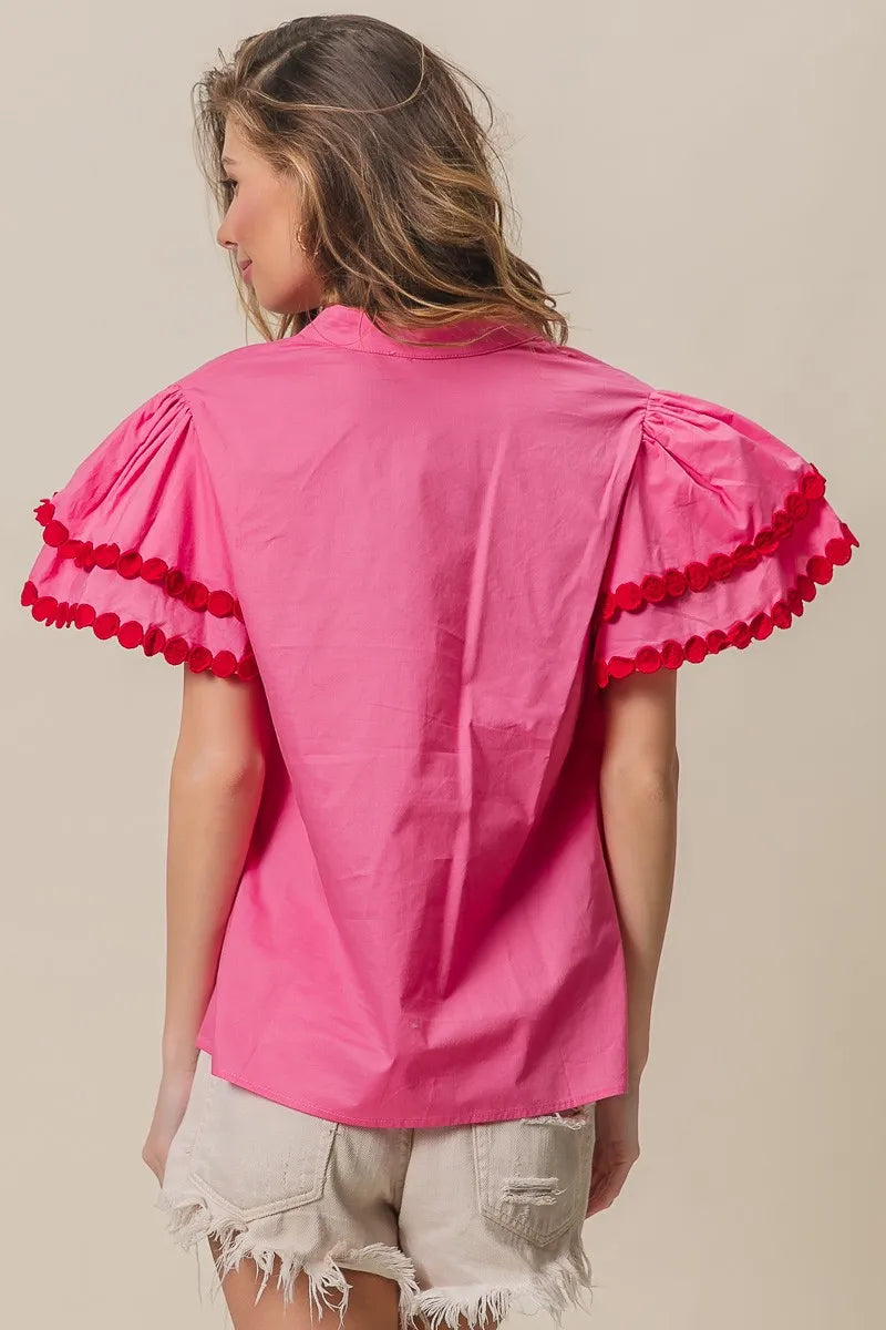 BiBi Dot Trim Flutter Sleeve Notched Top 4058b5488ab641a99f35ccd7d6a1dd6c-Max-Origin