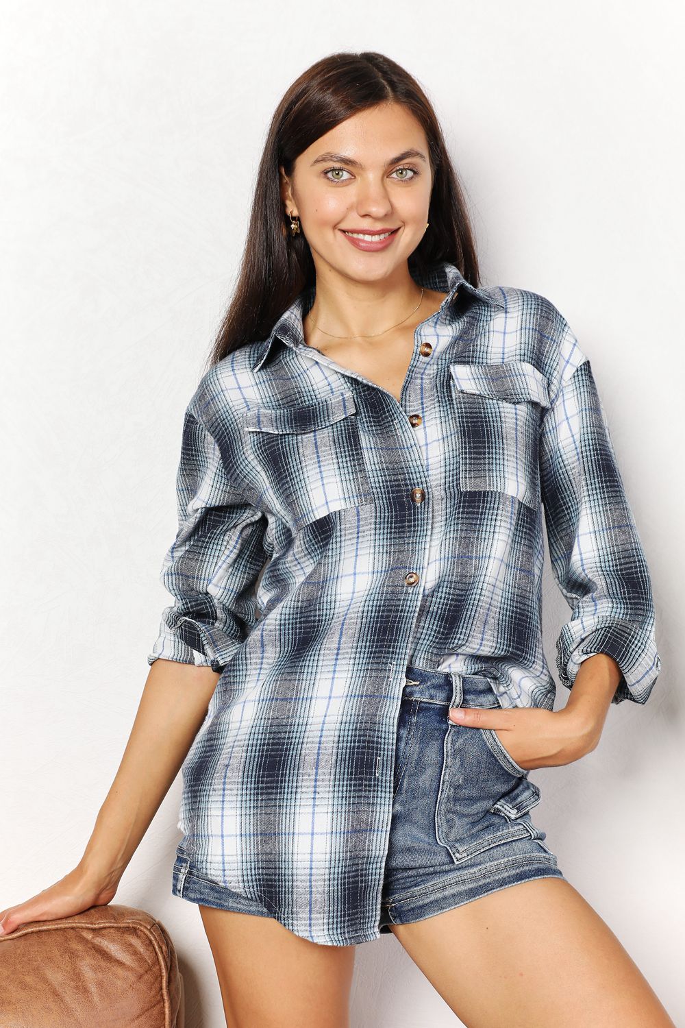 Double Take Plaid Dropped Shoulder Shirt Double Take Plaid Dropped Shoulder Shirt - TopFashionHQ