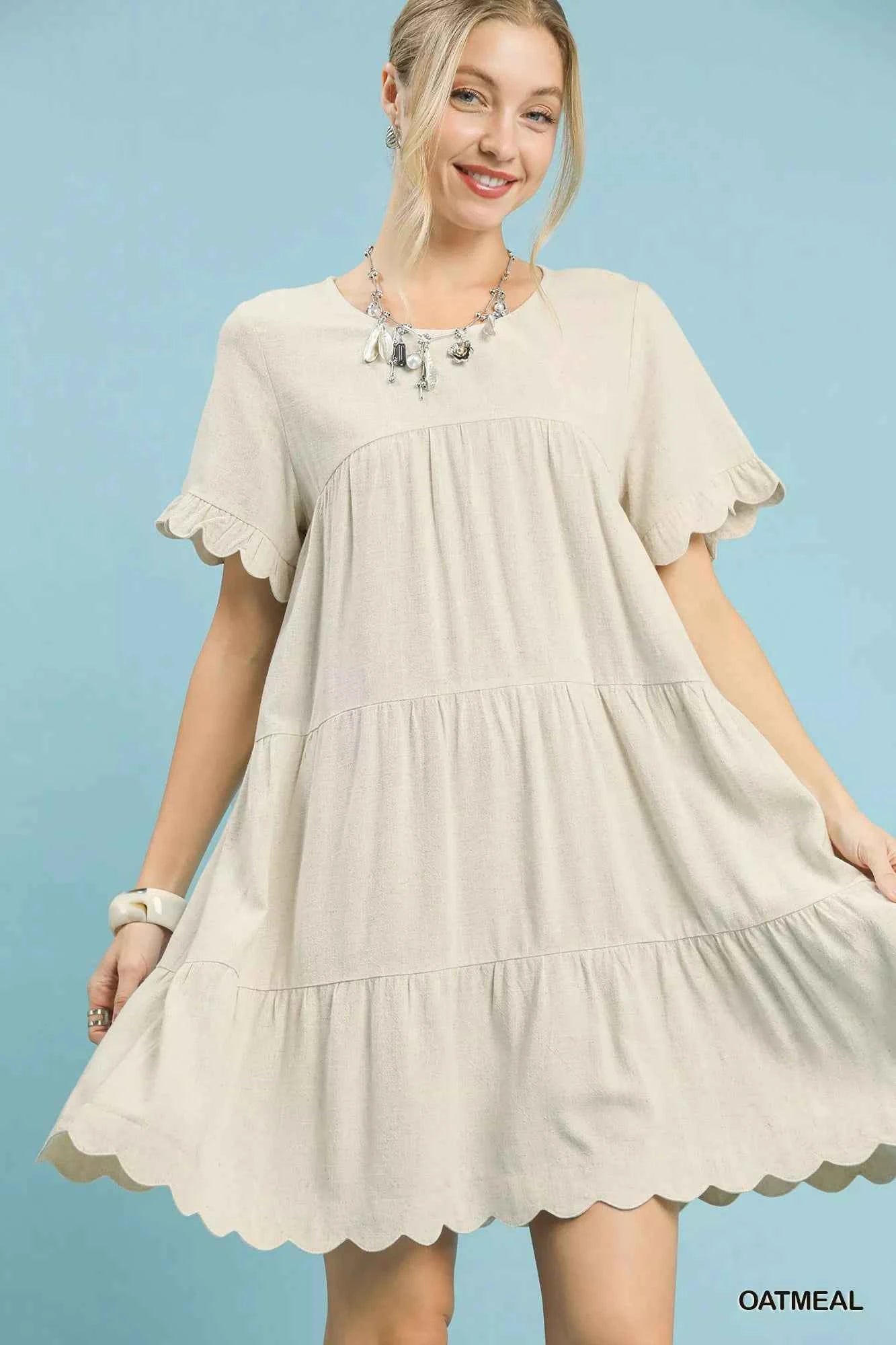 Umgee Linen Tiered Babydoll Dress with Ruffle Sleeves Umgee Linen Tiered Babydoll Dress with Ruffle Sleeves