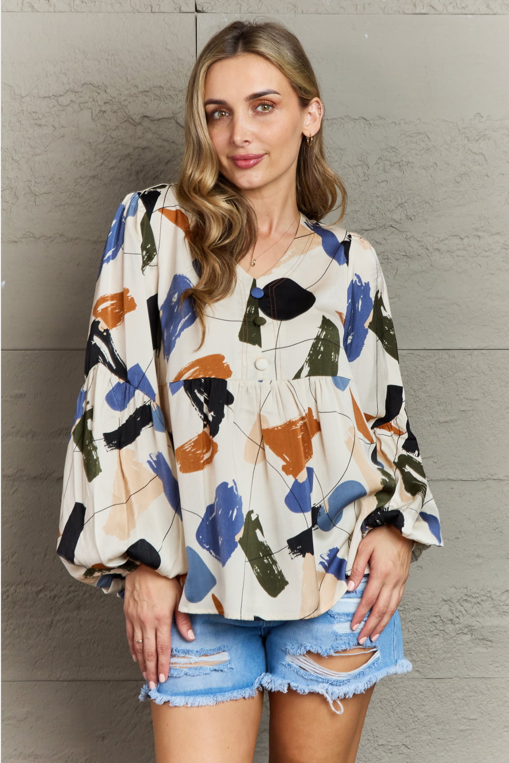 Hailey & Co Wishful Thinking Multi Colored Printed Blouse Hailey & Co Wishful Thinking Multi Colored Printed Blouse - TopFashionHQ