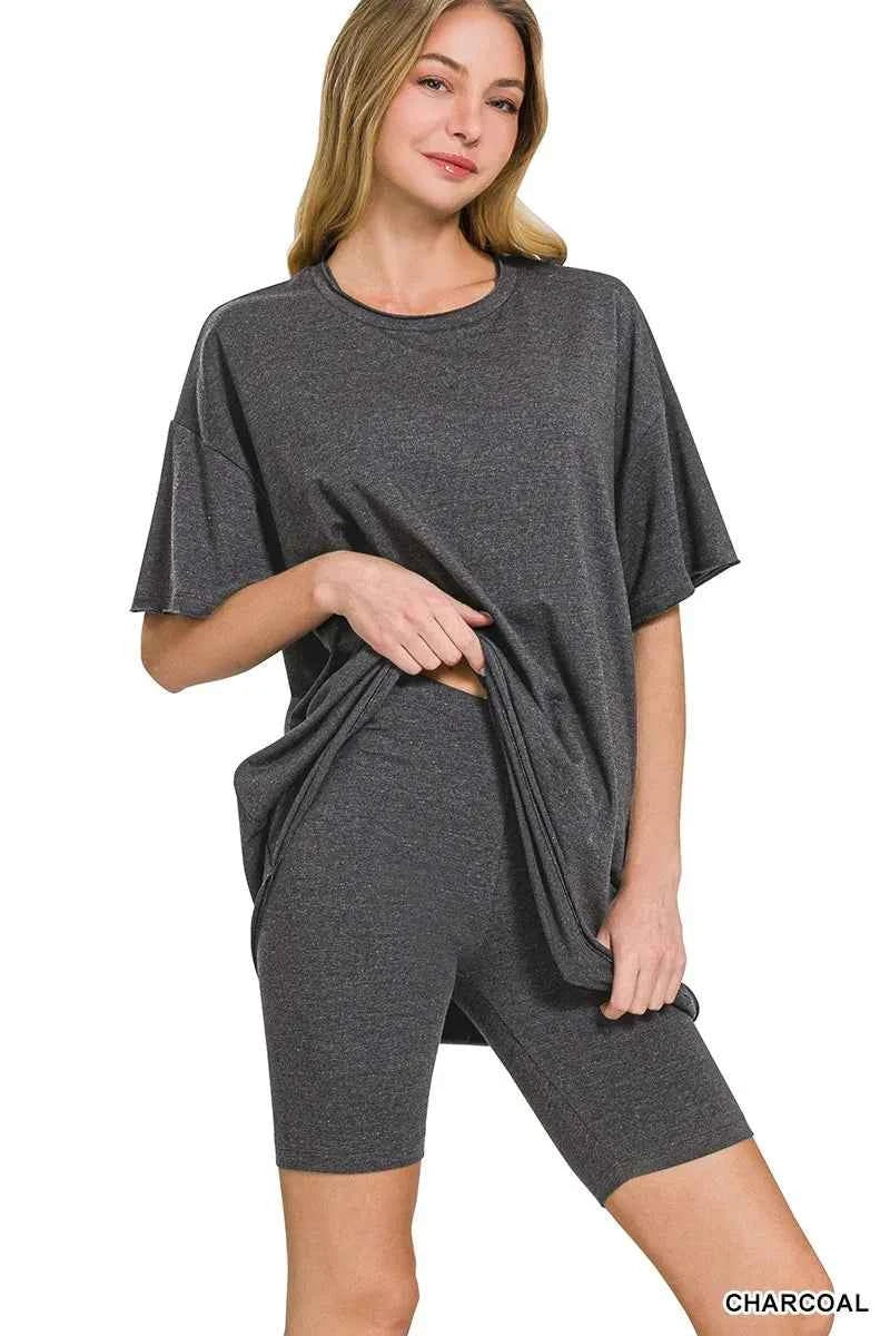 Zenana Cotton Round Neck Top & Biker Shorts Zenana Cotton Round Neck Top & Biker Shorts
