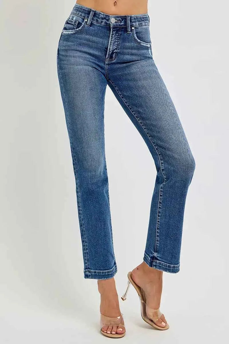 RISEN Full Size Tummy Control Elastic Band Mid Rise Straight Jeans Plus Size RISEN Full Size Tummy Control Elastic Band Mid Rise Straight Jeans Plus Size