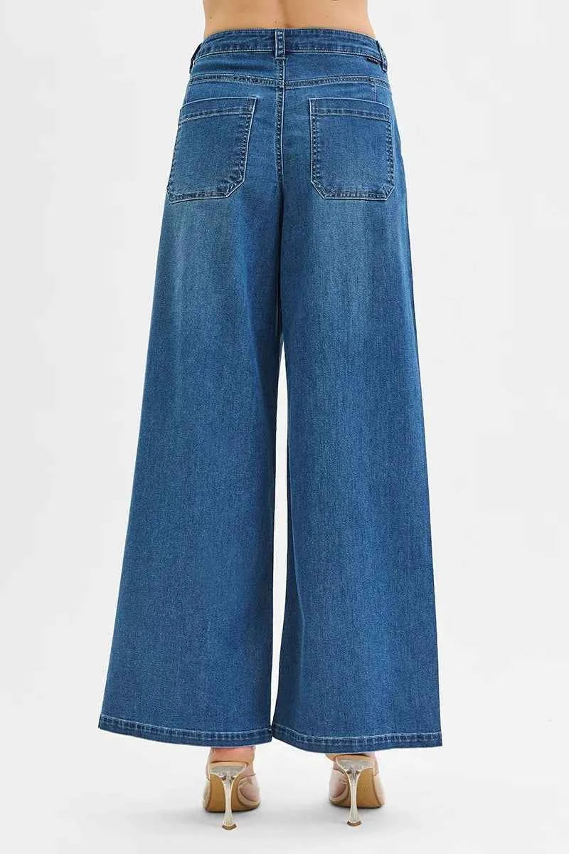 RISEN Mid Rise Fit Wide Leg Knit Denim Look Jeans RISEN Mid Rise Fit Wide Leg Knit Denim Look Jeans