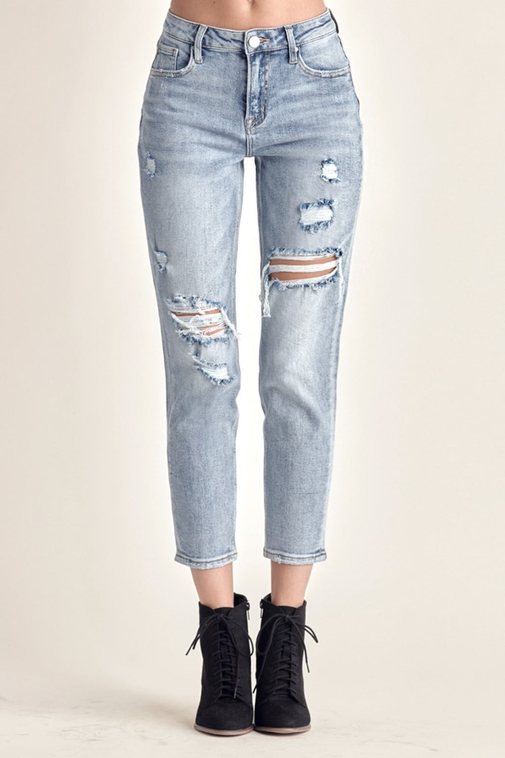 RISEN Distressed Slim Cropped Jeans RISEN Distressed Slim Cropped Jeans - TopFashionHQ