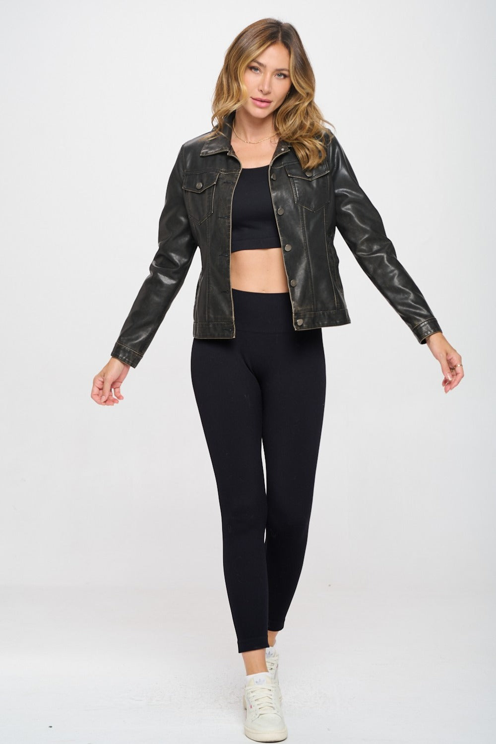 Coalition LA Button Down Cargo Vegan Leather Shacket Coalition LA Button Down Cargo Vegan Leather Shacket