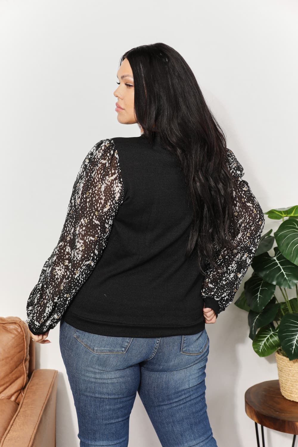 And The Why Full Size Foil Printed Sleeve Top And The Why Full Size Foil Printed Sleeve Top - TopFashionHQ