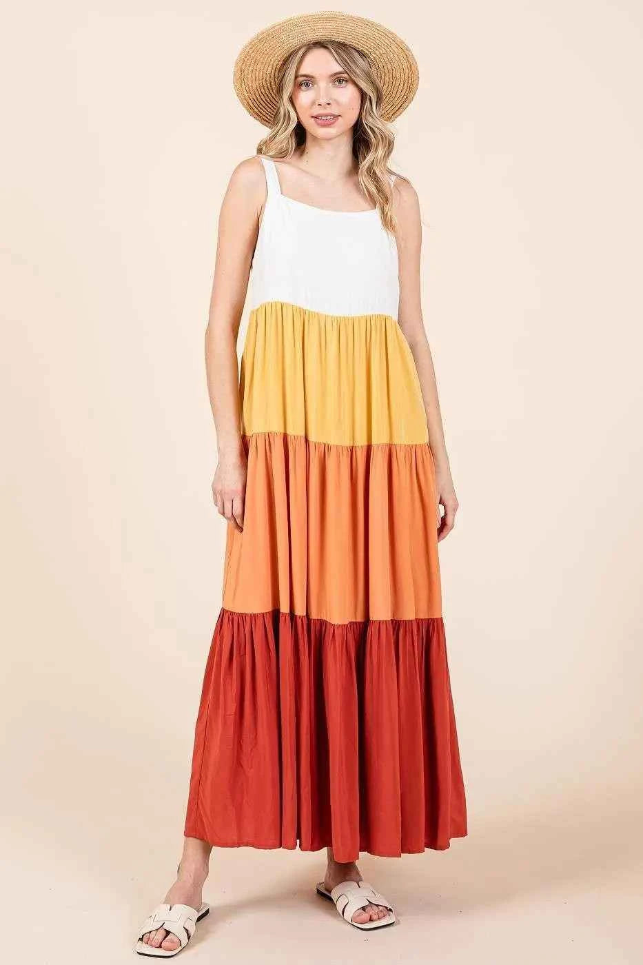 Mittoshop Color Block Tiered Pull-On Maxi Dress Mittoshop Color Block Tiered Pull-On Maxi Dress