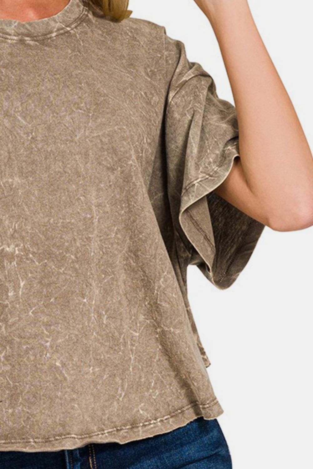 Zenana Washed Round Neck Drop Shoulder Cropped T-Shirt Zenana Washed Round Neck Drop Shoulder Cropped T-Shirt - TopFashionHQ