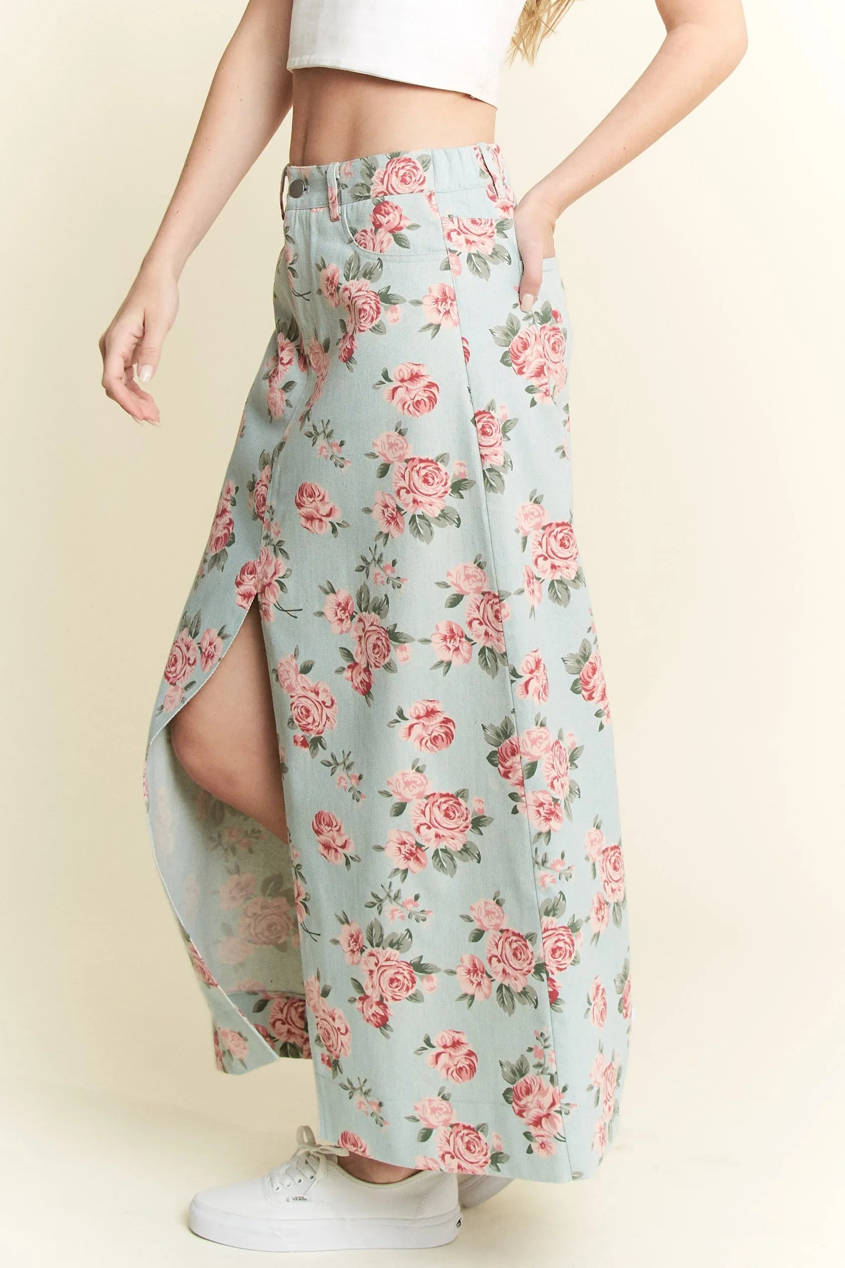 Jade By Jane Full Size Floral Print Front Slit Denim Maxi Skirt Plus Size 41832ecae7a348949bab5f6092503bb0-Max-Origin