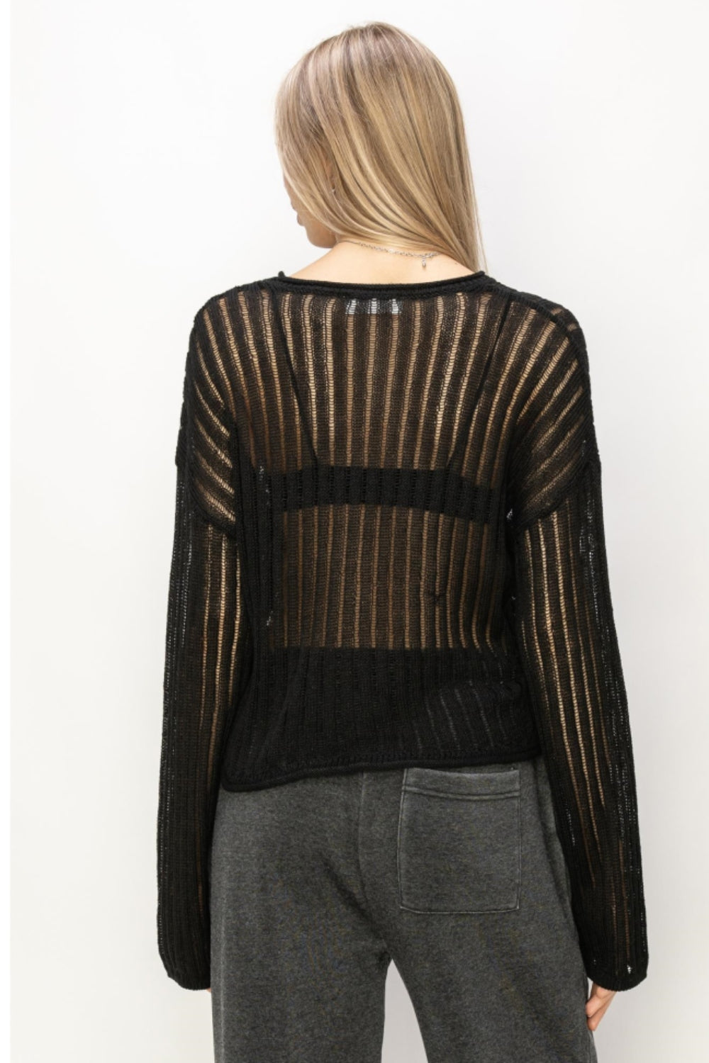 HYFVE Openwork Ribbed Long Sleeve Knit Top HYFVE Openwork Ribbed Long Sleeve Knit Top - TopFashionHQ
