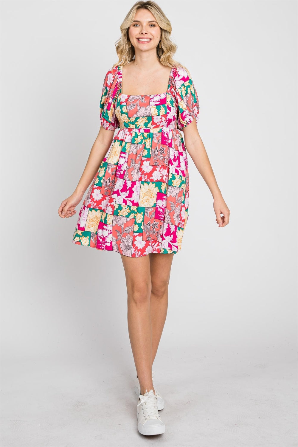 GeeGee Floral Ruff Sleeve Mini Dress GeeGee Floral Ruff Sleeve Mini Dress - TopFashionHQ