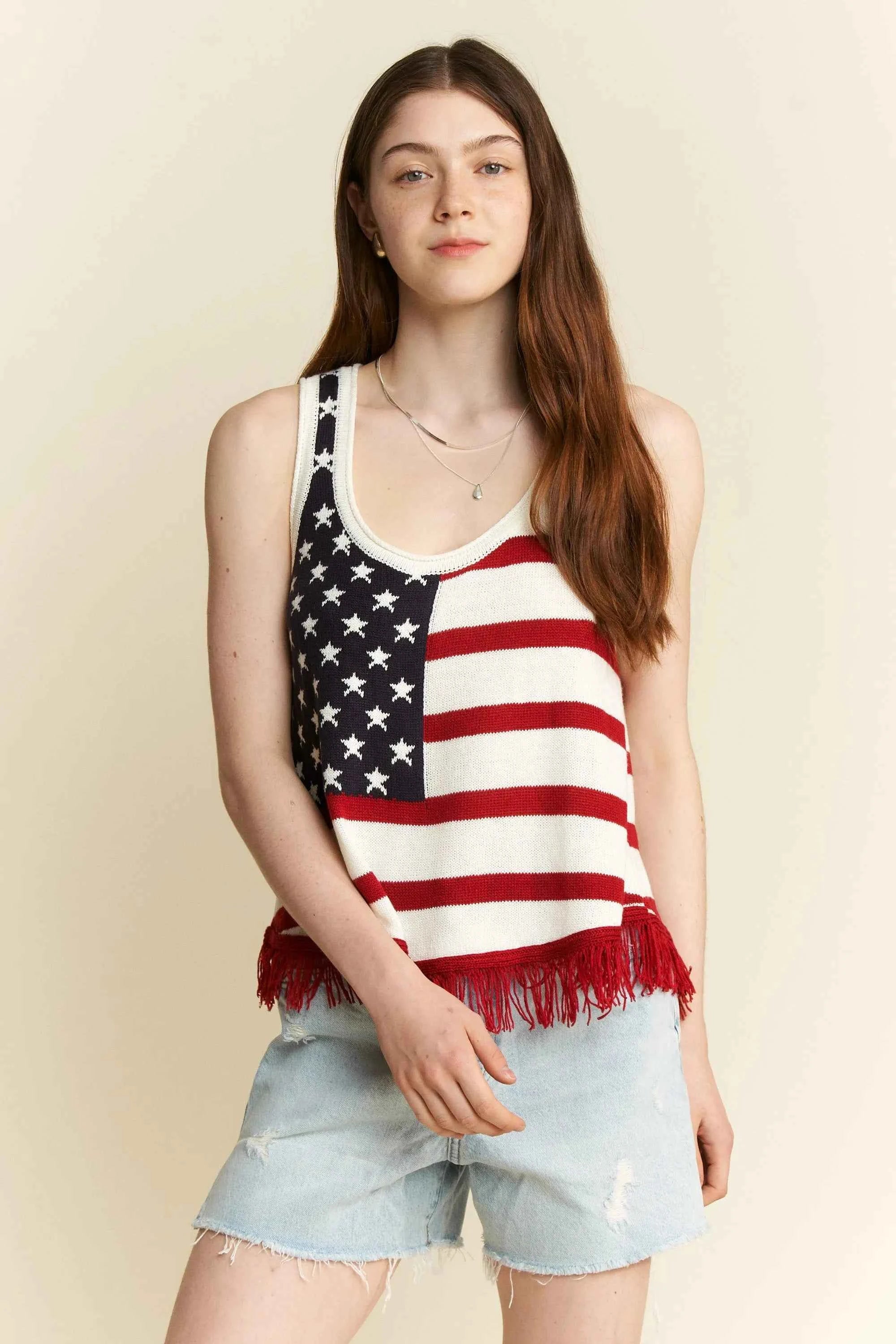Jade By Jane American Flag Fringe Tank Top Jade By Jane American Flag Fringe Tank Top