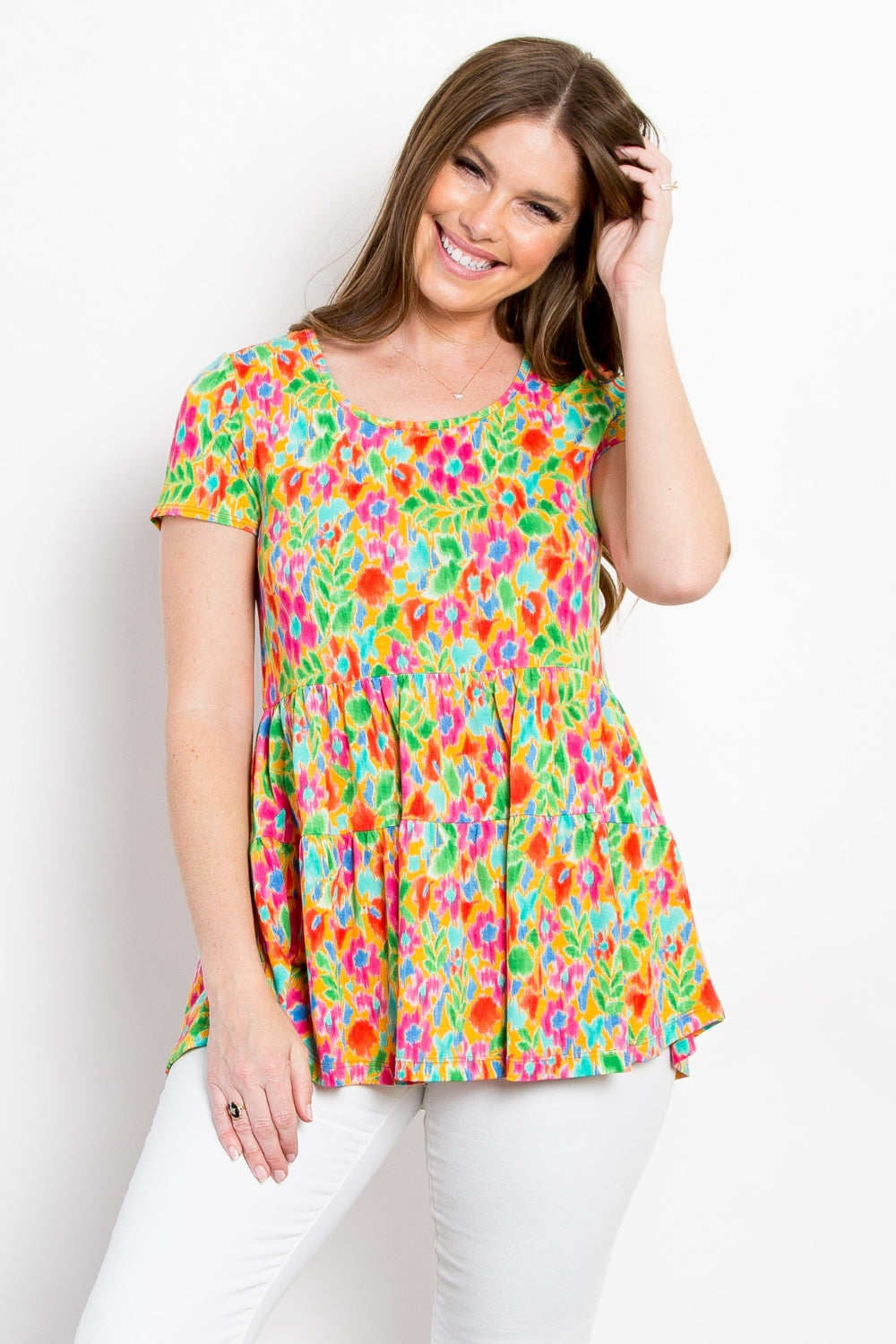 Be Stage Floral Short Sleeve Babydoll Top Be Stage Floral Short Sleeve Babydoll Top - TopFashionHQ