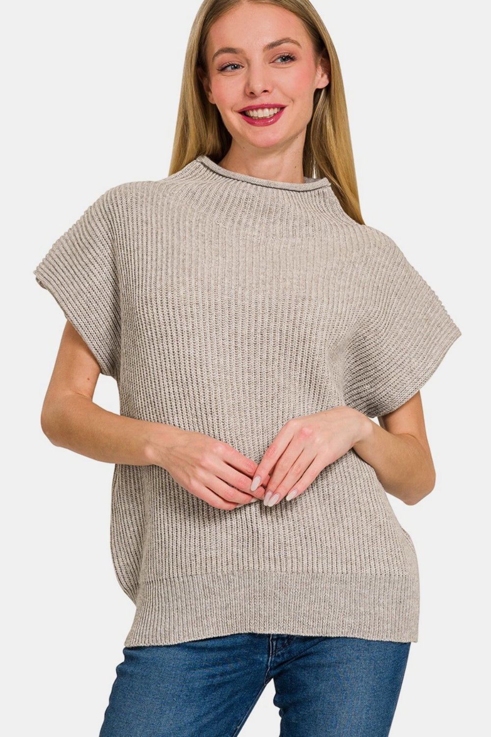 Zenana Short Sleeve Mock Neck Sweater Zenana Short Sleeve Mock Neck Sweater - TopFashionHQ