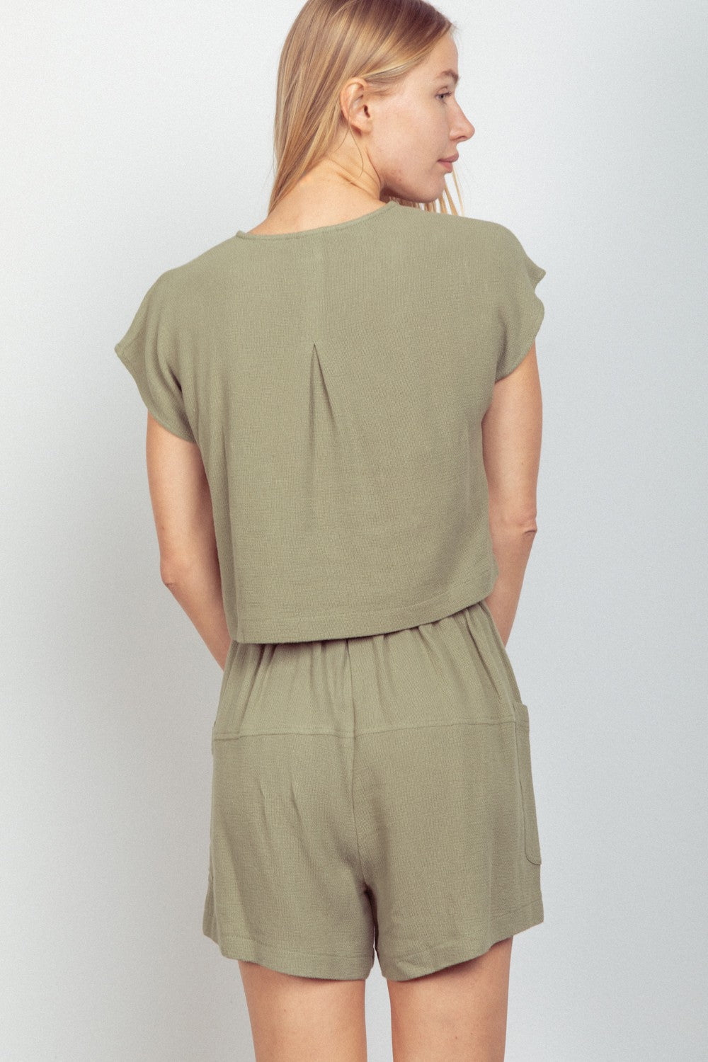 VERY J Woven Cropped Top & Waist Tie Shorts Set VERY J Woven Cropped Top & Waist Tie Shorts Set - TopFashionHQ