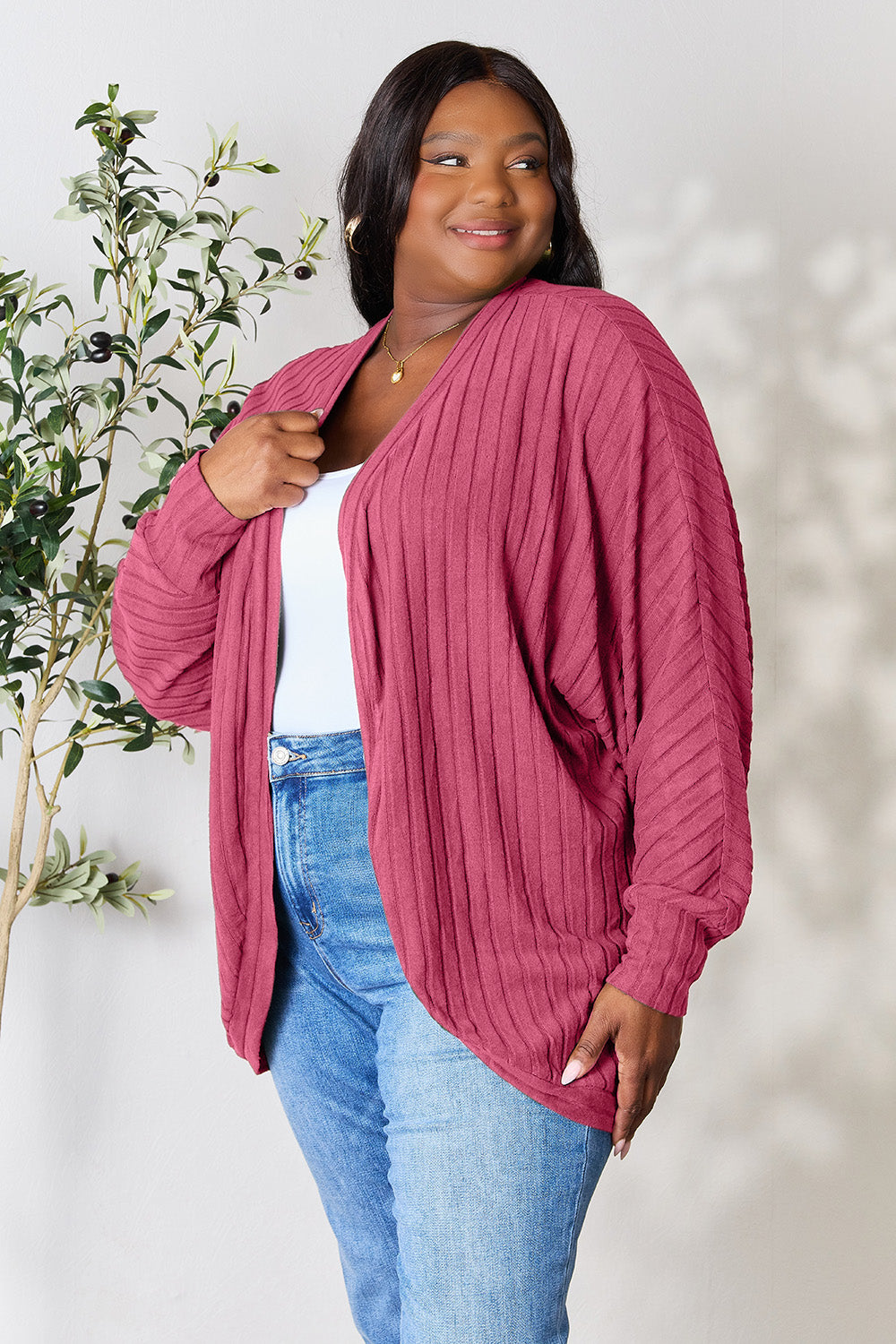 Basic Bae Full Size Ribbed Cocoon Cardigan Basic Bae Full Size Ribbed Cocoon Cardigan - TopFashionHQ