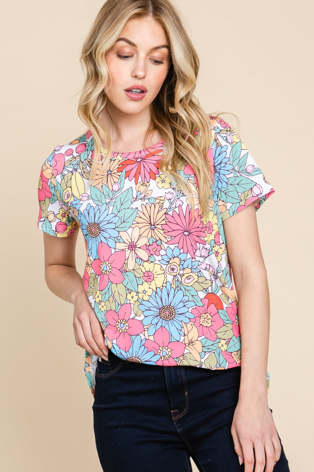 BOMBOM Floral Short Sleeve T-Shirt BOMBOM Floral Short Sleeve T-Shirt - TopFashionHQ