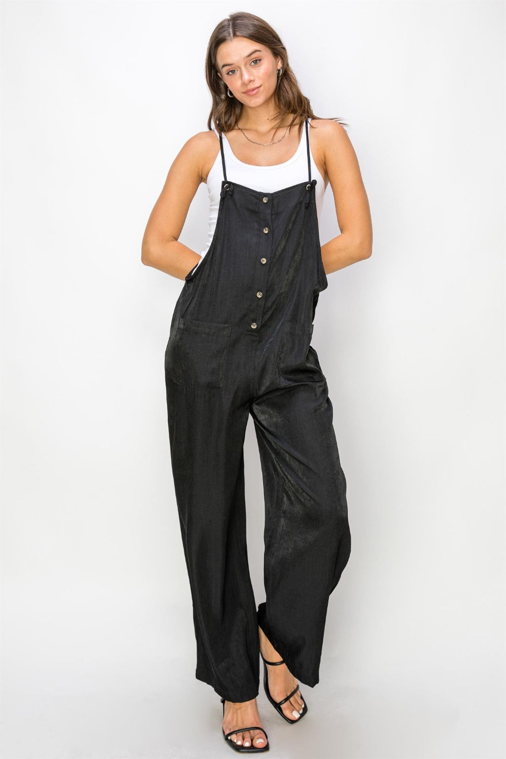 HYFVE Half Button Sleeveless Straight Jumpsuit HYFVE Half Button Sleeveless Straight Jumpsuit - TopFashionHQ