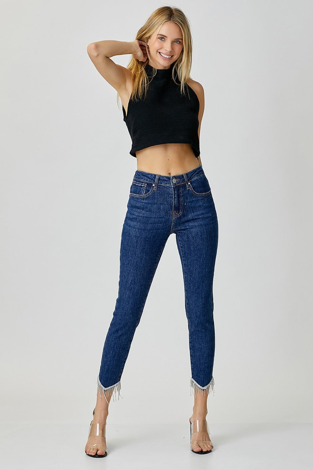 RISEN Full Size Embellished Mid Rise Crop Skinny Jeans RISEN Full Size Embellished Mid Rise Crop Skinny Jeans