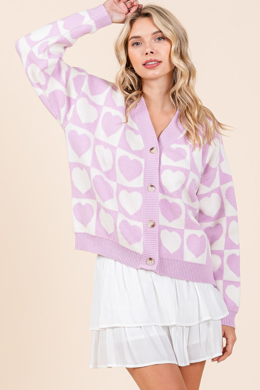 Mittoshop Checkered Heart Button Down Cardigan Mittoshop Checkered Heart Button Down Cardigan