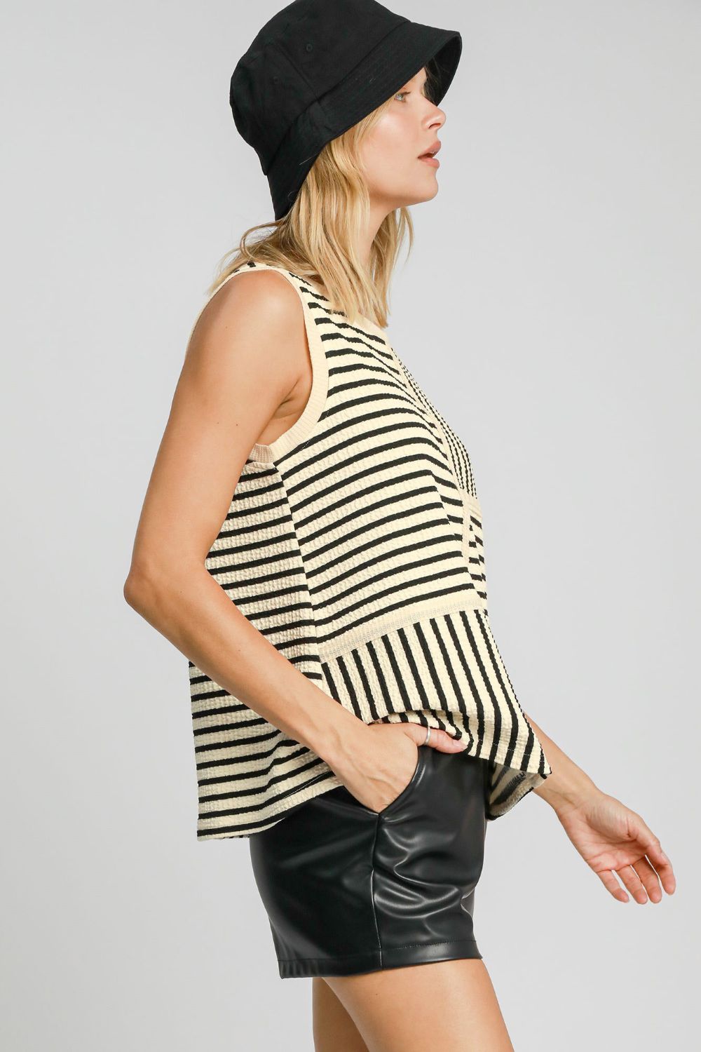 Umgee Round Neck Texture Striped Tank Umgee Round Neck Texture Striped Tank - TopFashionHQ