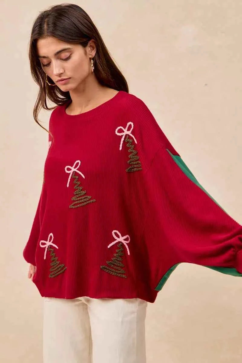 BiBi Christmas Theme Tree Embroidered Sweater BiBi Christmas Theme Tree Embroidered Sweater