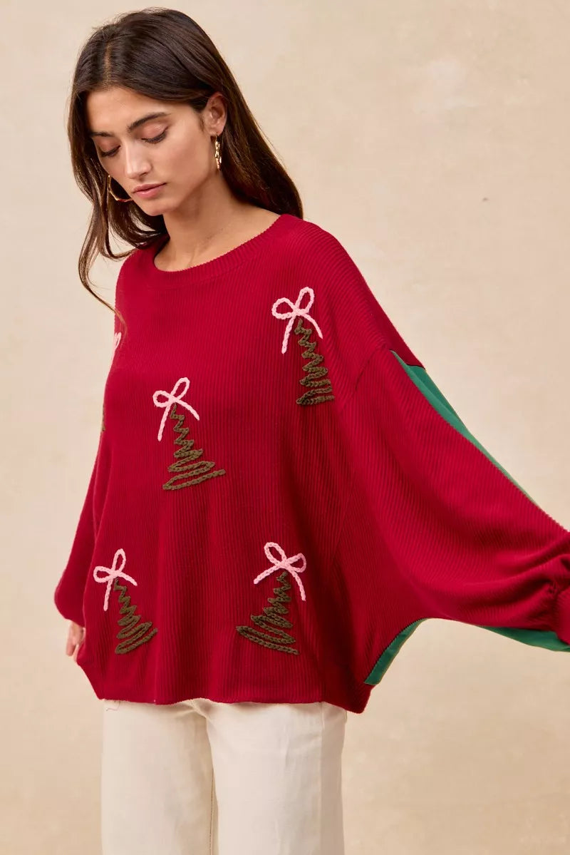BiBi Christmas Theme Tree Embroidered Sweater 44403bb6150b4f2cab645e48fd93b3ba-Max-Origin