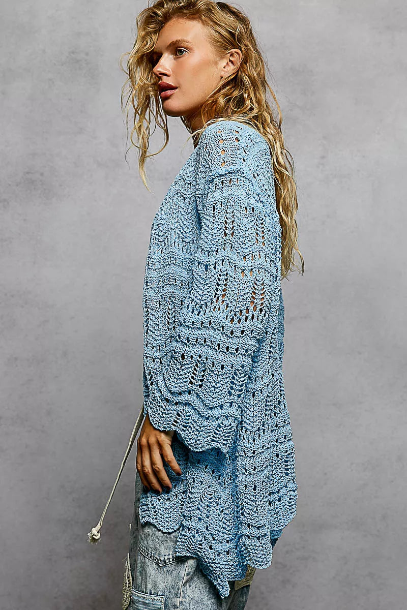 POL Openwork Lightweight Open Front Cardigan with Scalloped Edge 44674ab4-6fca-4026-9c87-c2ab258b7565-Max-Origin