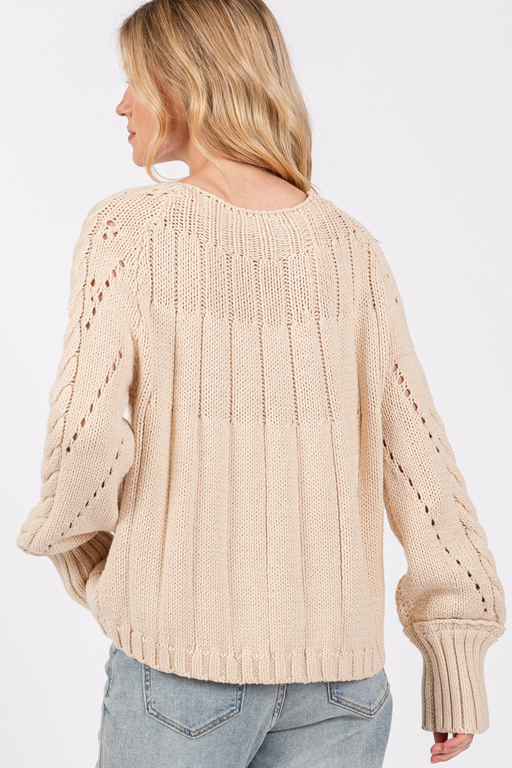 SAGE + FIG Cable-Knit Long Sleeve Sweater SAGE + FIG Cable-Knit Long Sleeve Sweater - TopFashionHQ