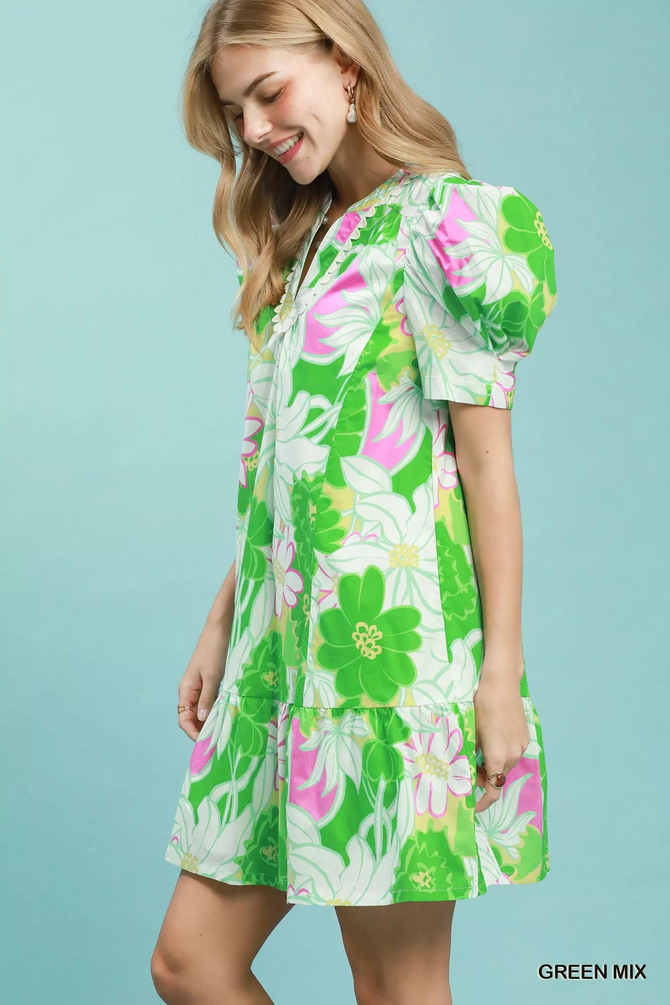 Umgee Floral Puff Sleeve Tiered Mini Dress 44cf9fae-89c7-4cb3-ae97-042436d3b32b-Max-Origin