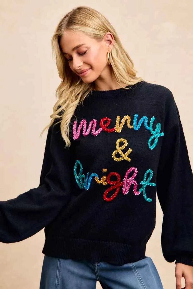BiBi Tinsel Lettering Christmas Sweater BiBi Tinsel Lettering Christmas Sweater