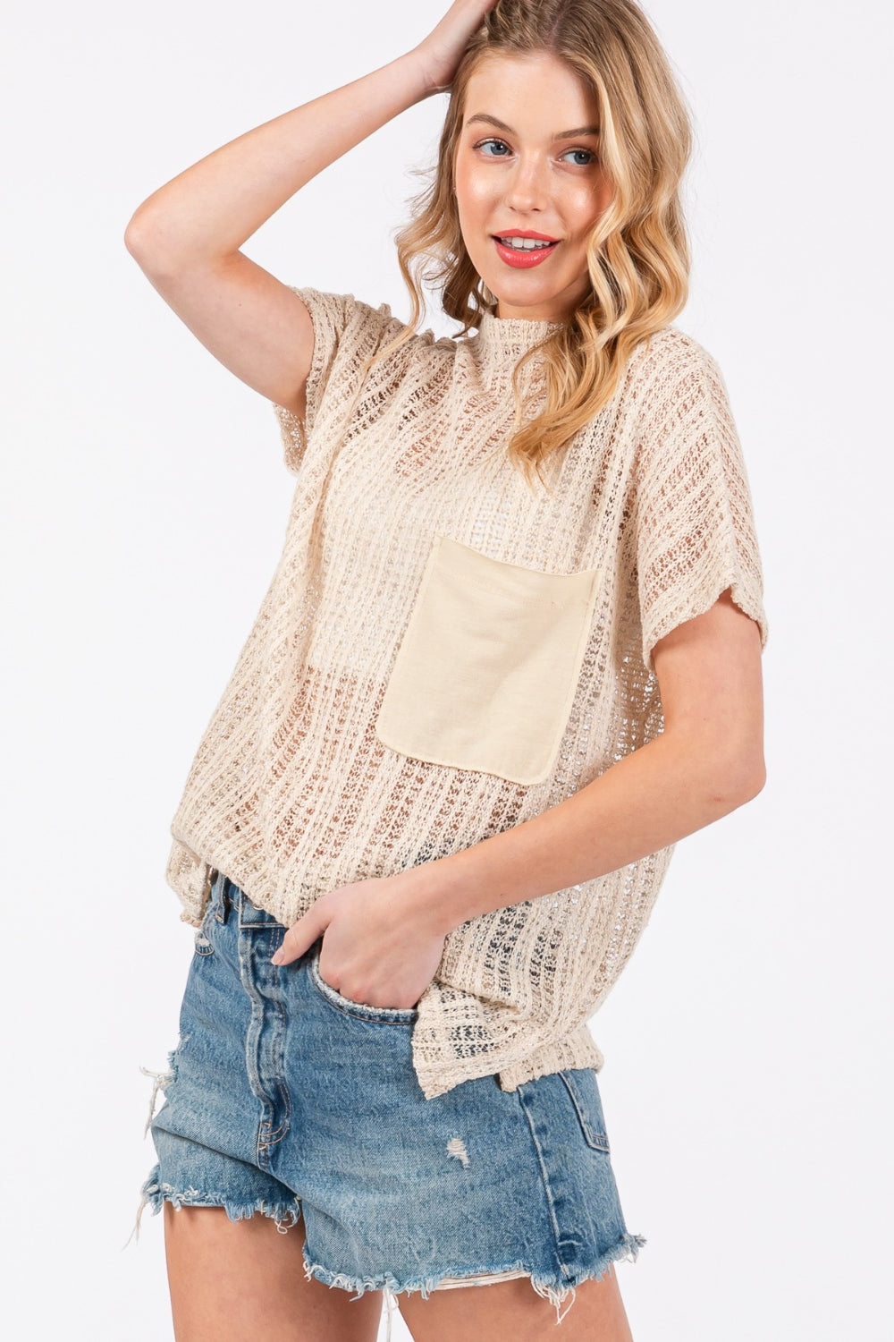 Ces Femme See Through Crochet Mock Neck Cover Up Ces Femme See Through Crochet Mock Neck Cover Up - TopFashionHQ