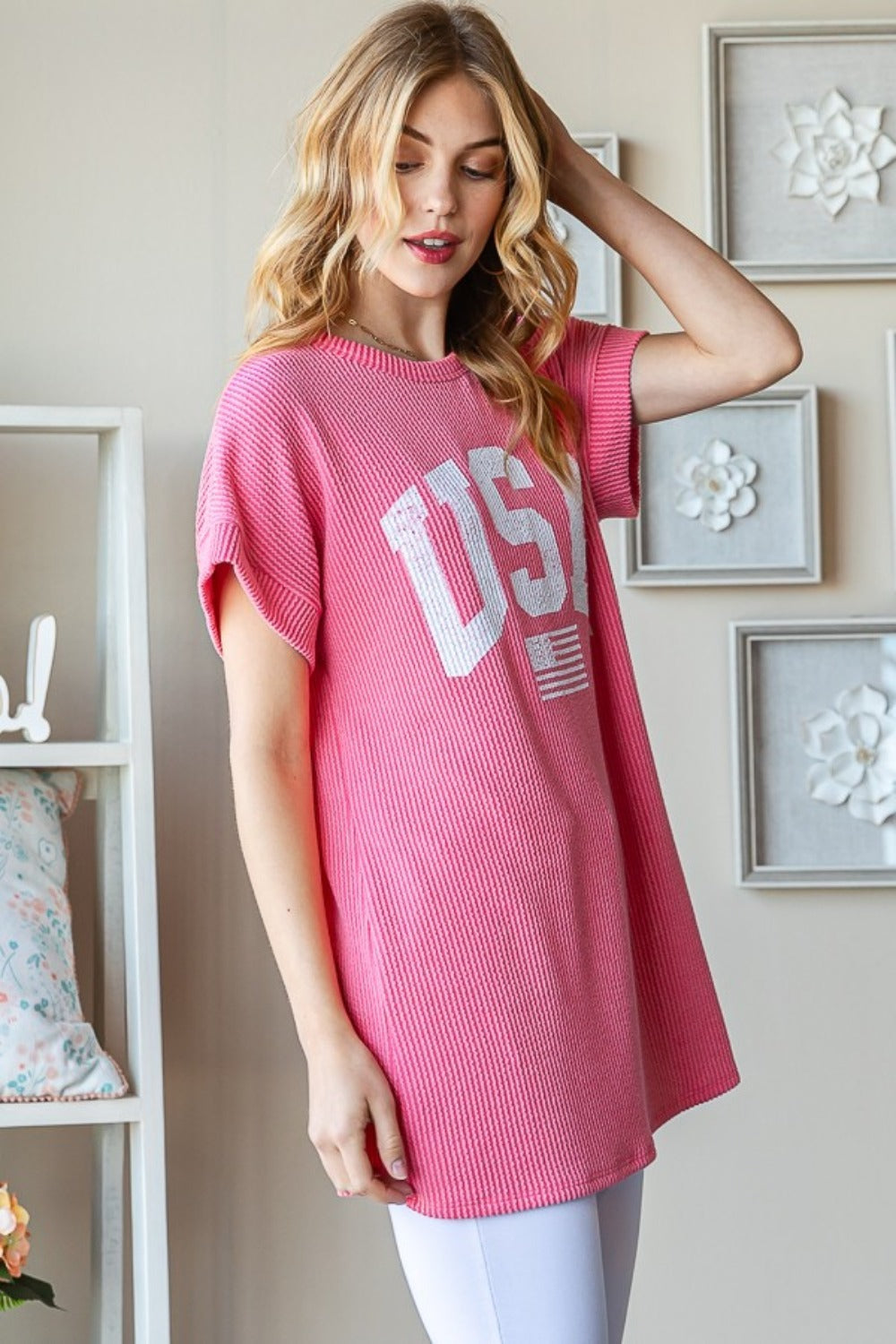Heimish Full Size USA Graphic Short Sleeve Ribbed Top Heimish Full Size USA Graphic Short Sleeve Ribbed Top - TopFashionHQ