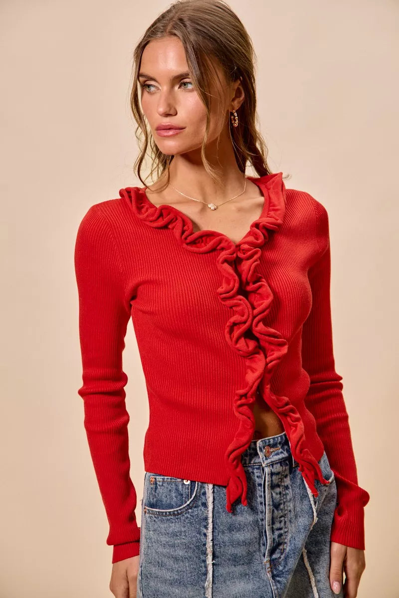 SO ME Cascade Ruffle Ribbed Sweater Cardgian 456cc05d6bca4dfdb9b08745e425a2fe-Max-Origin