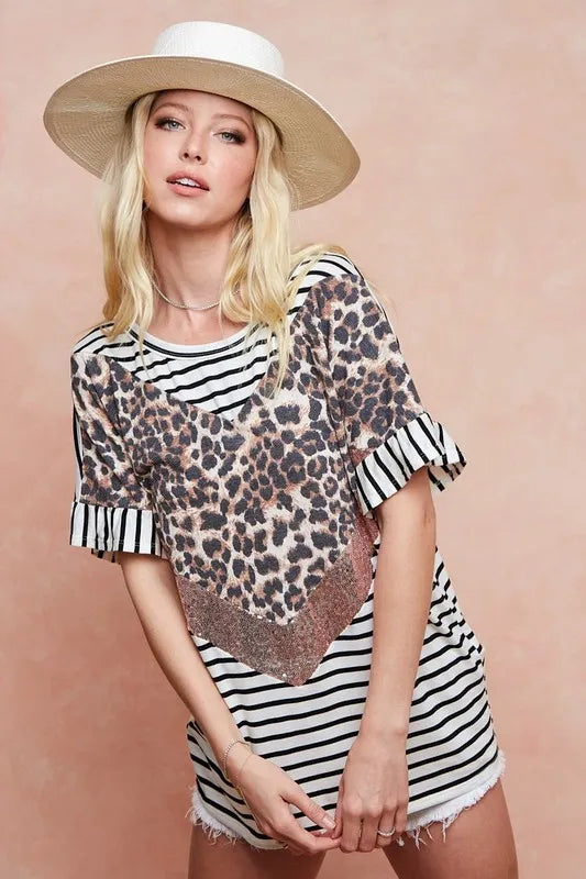 BiBi Stripe Rayon Span Knit Color Block Top With Leopard 4585ee95f60d47cdb998714f2dab6535-Max-Origin