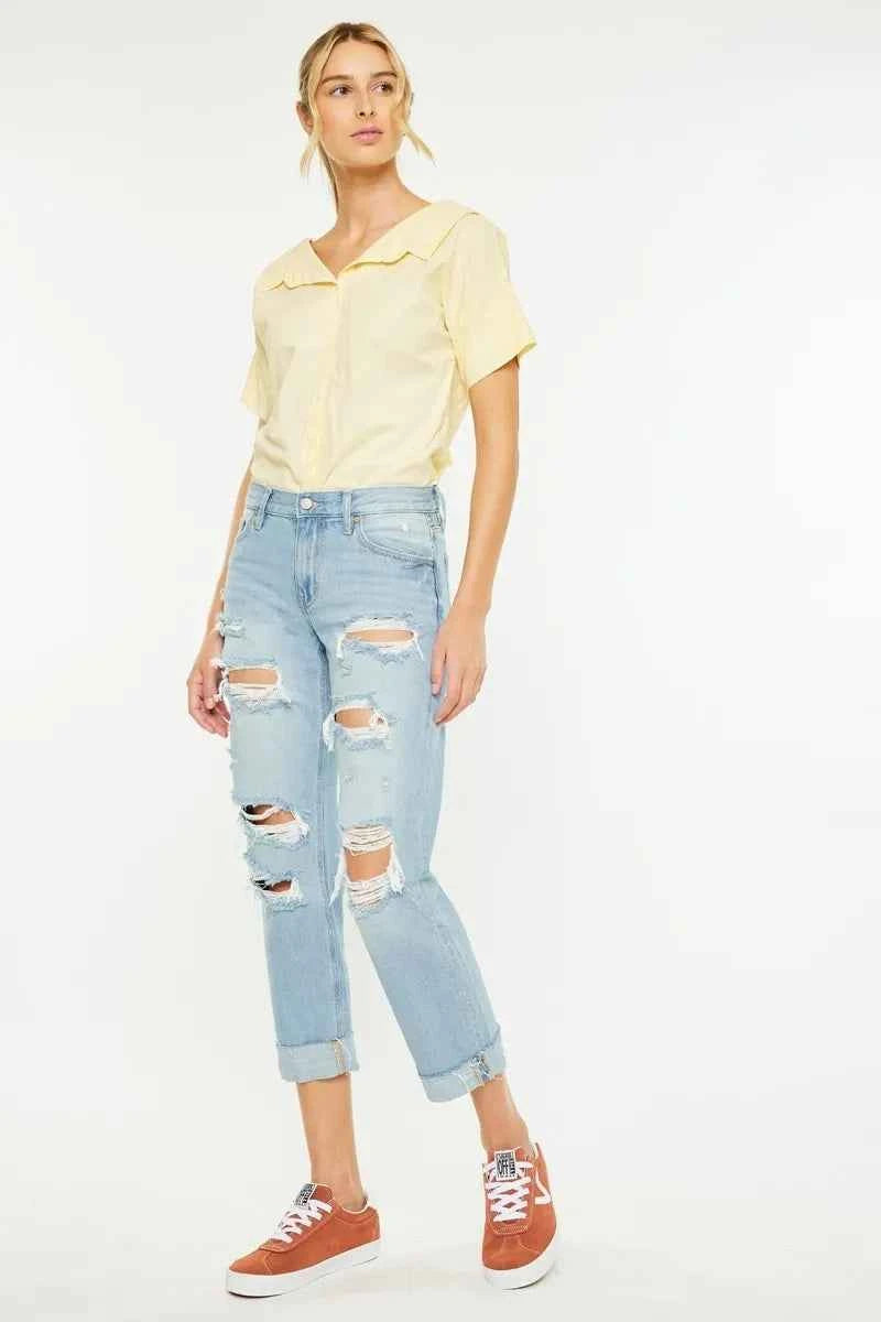 Kancan Mid Rise Distressed Boyfriend Jeans Kancan Mid Rise Distressed Boyfriend Jeans