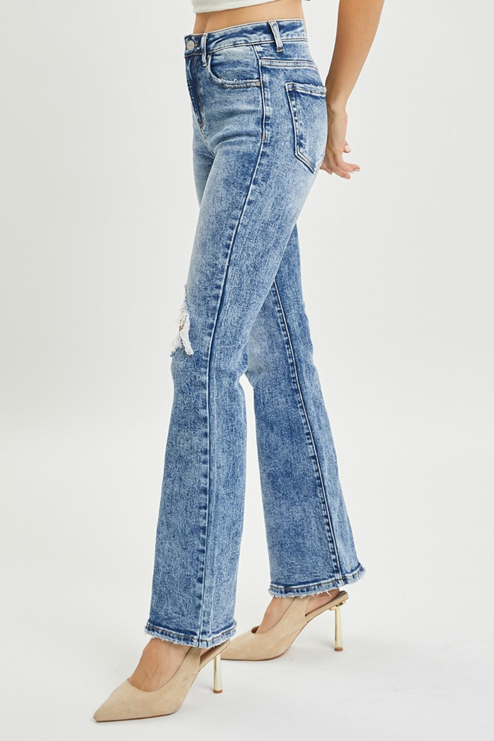 RISEN Full Size High Rise Distressed Flare Jeans RISEN Full Size High Rise Distressed Flare Jeans - TopFashionHQ