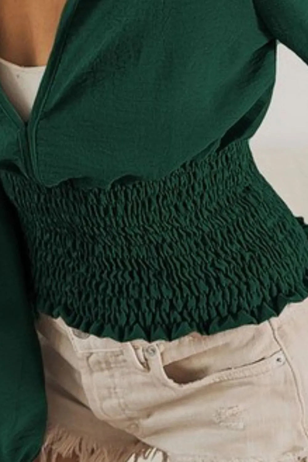 BiBi Smoking Waist Band and Puff Sleeves Deep V Neck Top 462f811d-bdc2-463b-98e1-e85b5d1d551e-Max-Origin