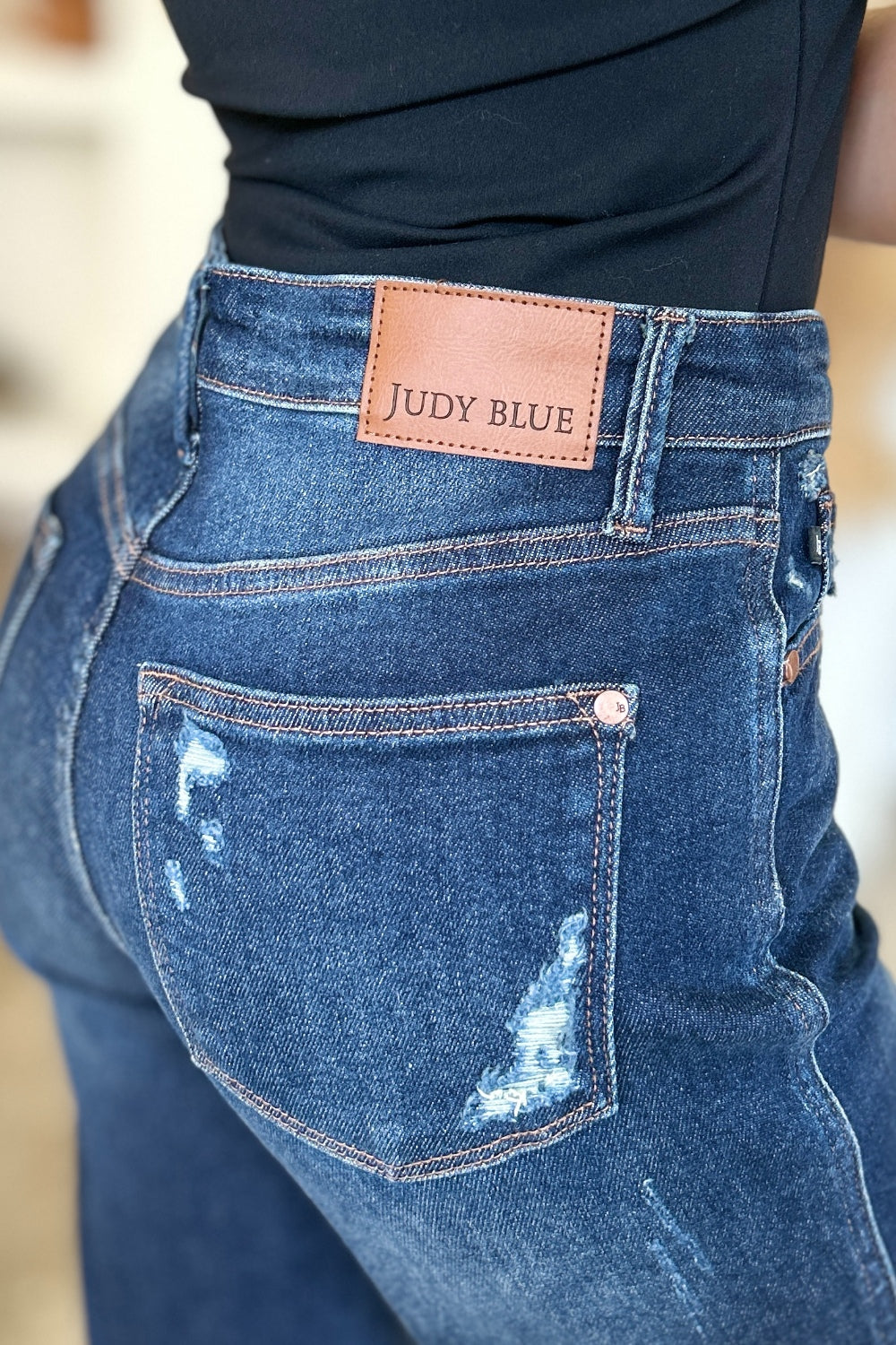Judy Blue Full Size High Waist Rigid Magic Heavy Destroy Straight Jeans Judy Blue Full Size High Waist Rigid Magic Heavy Destroy Straight Jeans - TopFashionHQ