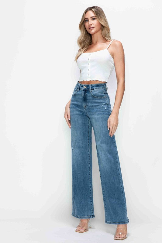 bytos Full Size High Rise Wide Leg Jeans with Pockets bytos Full Size High Rise Wide Leg Jeans with Pockets