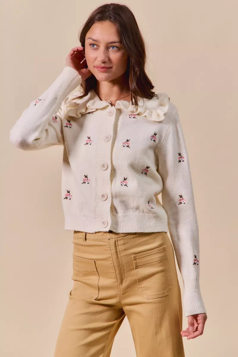 SO ME Collared Floral Embroidered Button Down Sweater Cardigan 465c429ea5404d42b4bfbfe4355aeb7e-Max-Origin