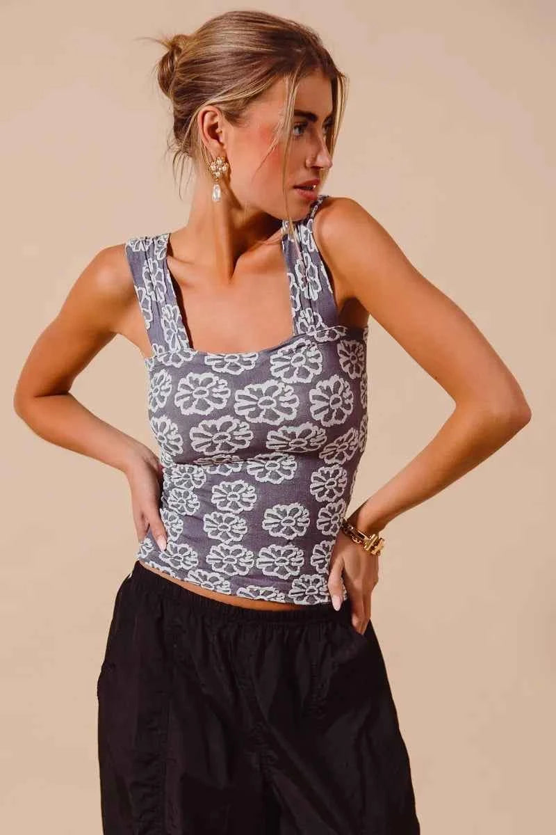 SO ME Two Tone Floral Seamless Tank Top SO ME Two Tone Floral Seamless Tank Top