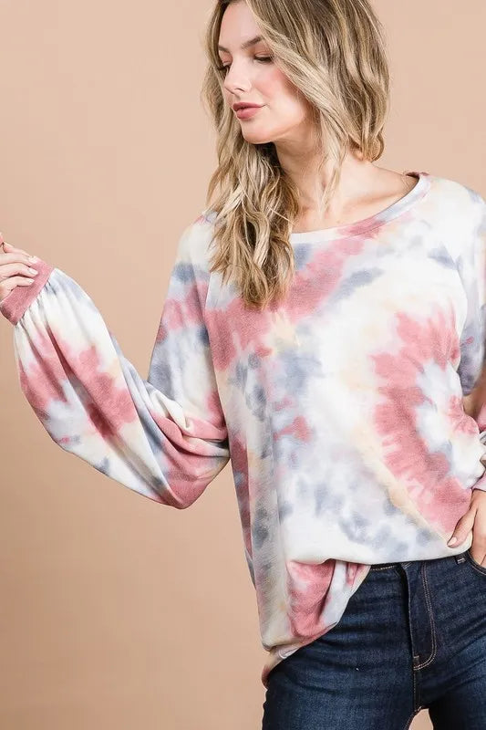 BiBi Tie Dye Print Terry Top With Puff Sleeves 466aa322d1bf462db5b6803598bab2b5-Max-Origin