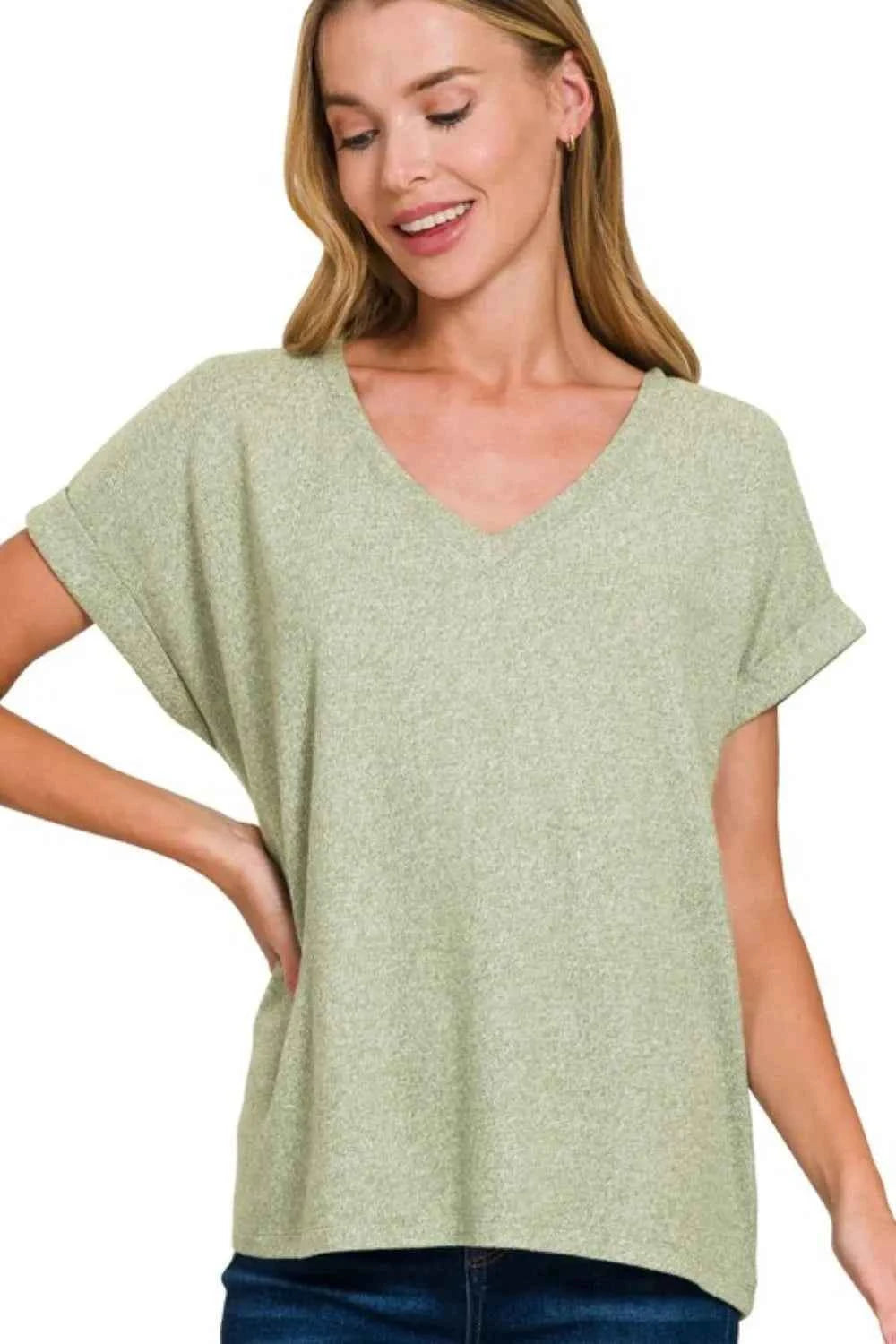 Zenana Soft Melange Hacci V-neck Tee Zenana Soft Melange Hacci V-neck Tee